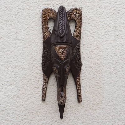 Alternate image for Ghana Wood Mask Hand Carved Black and Gold Butterfly Mask