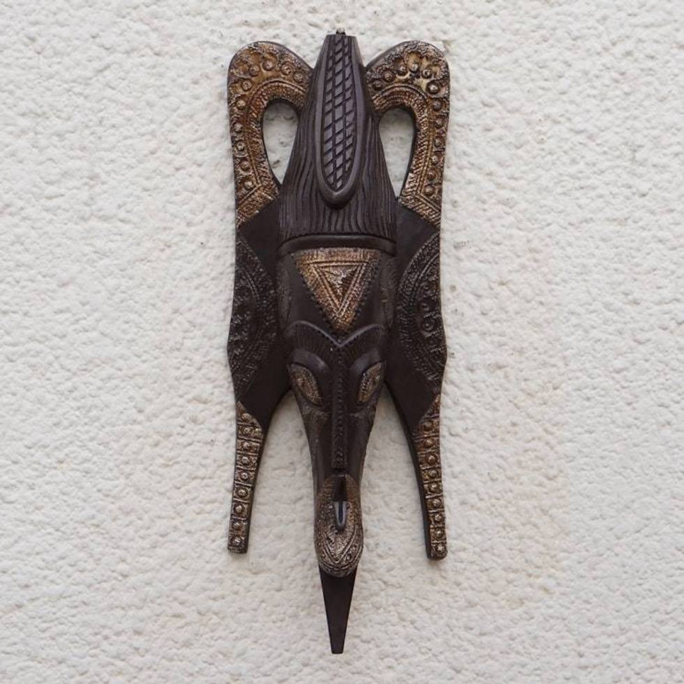 Ghana Wood Mask Hand Carved Black and Gold 'Butterfly Mask'