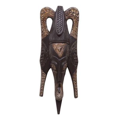 Alternate image for Ghana Wood Mask Hand Carved Black and Gold Butterfly Mask