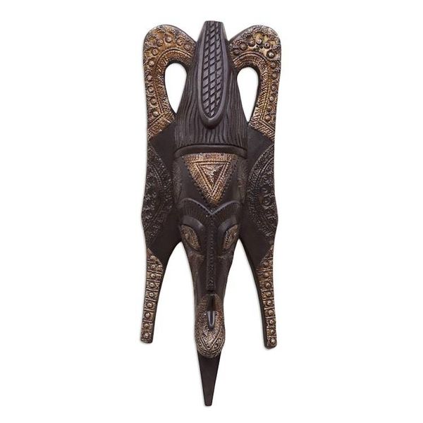 Alternate image for Ghana Wood Mask Hand Carved Black and Gold Butterfly Mask