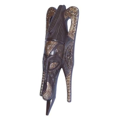 Alternate image for Ghana Wood Mask Hand Carved Black and Gold Butterfly Mask