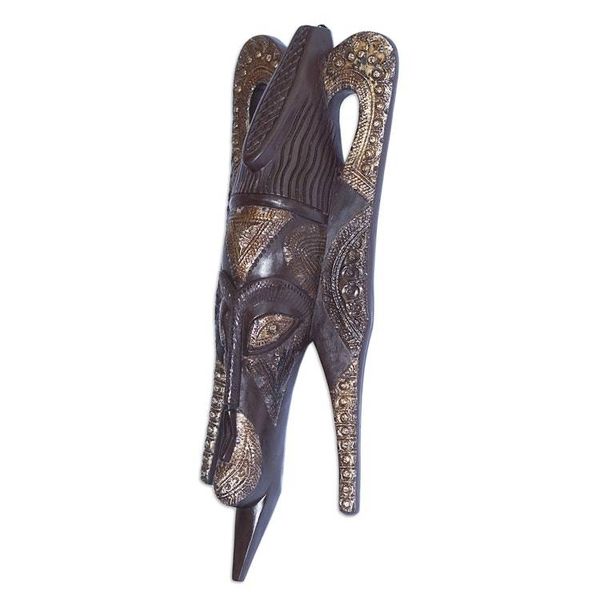 Alternate image for Ghana Wood Mask Hand Carved Black and Gold Butterfly Mask