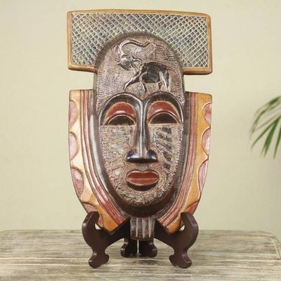 Alternate image for Elephant Theme Hand Made African Mask and Stand from Ghana Royal Elephant