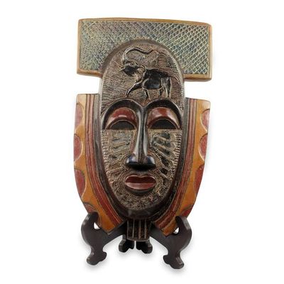 Alternate image for Elephant Theme Hand Made African Mask and Stand from Ghana Royal Elephant