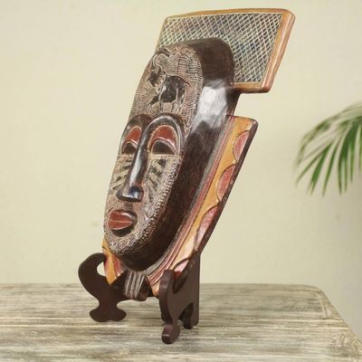 Alternate image for Elephant Theme Hand Made African Mask and Stand from Ghana Royal Elephant