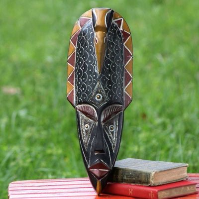 Alternate image for African Mask Hand Carved Wood Aluminum Brass Gaisuwa