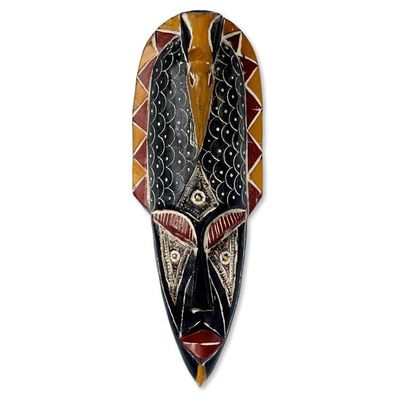 Alternate image for African Mask Hand Carved Wood Aluminum Brass Gaisuwa