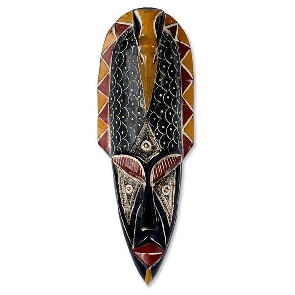 Alternate image for African Mask Hand Carved Wood Aluminum Brass Gaisuwa