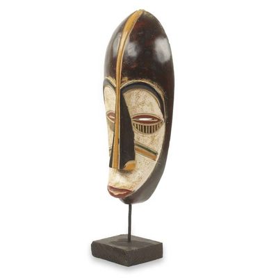 Alternate image for African Wood Mask on Stand Crafted by Hand in Ghana Face of Hope