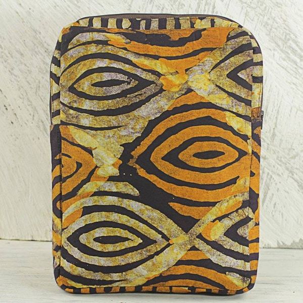 Alternate image for Batik Printed Cotton 10 In Tablet Sleeve in Saffron Espresso Saffron Eyes