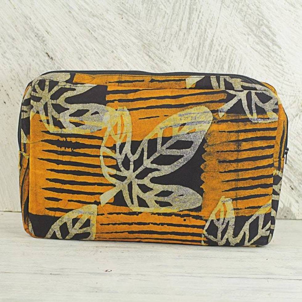 Batik Cotton 10 Inch Tablet Sleeve Leaf Motifs from Ghana 'Leafy Companion'