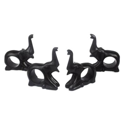 Alternate image for Handmade Teak Wood Elephant Napkin Rings Set of 4 Elephant Holder