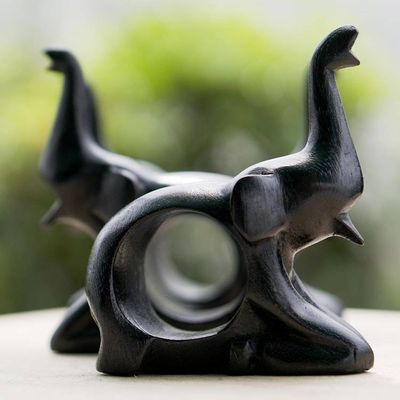 Alternate image for Handmade Teak Wood Elephant Napkin Rings Set of 4 Elephant Holder