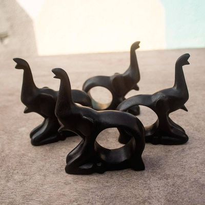 Alternate image for Handmade Teak Wood Elephant Napkin Rings Set of 4 Elephant Holder