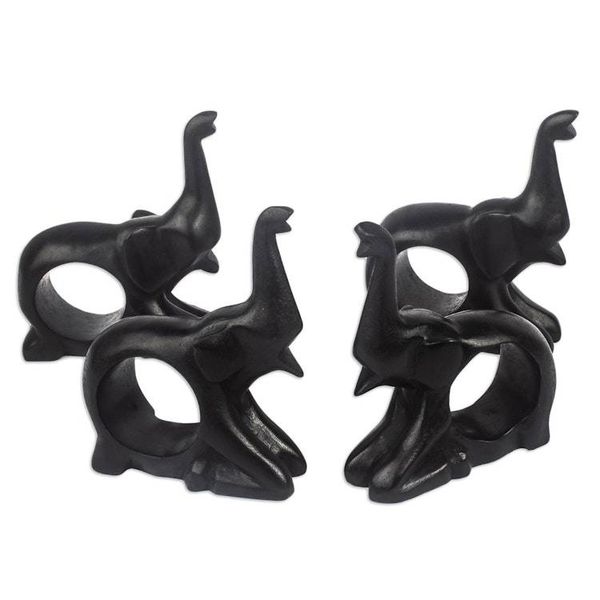 Alternate image for Handmade Teak Wood Elephant Napkin Rings Set of 4 Elephant Holder