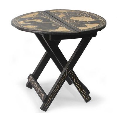 Alternate image for Handcrafted African Animal Themed Wood Folding Table Ahoto II