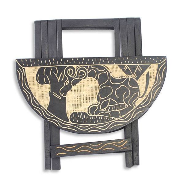Alternate image for Handcrafted African Animal Themed Wood Folding Table Ahoto II