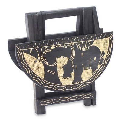 Alternate image for Handcrafted African Animal Themed Wood Folding Table Ahoto II