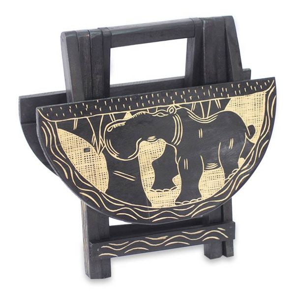 Alternate image for Handcrafted African Animal Themed Wood Folding Table Ahoto II
