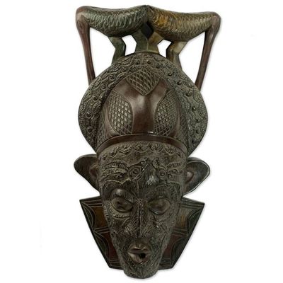 Alternate image for Ghana Wood Mask Hand Carved with Birds Bird Perch