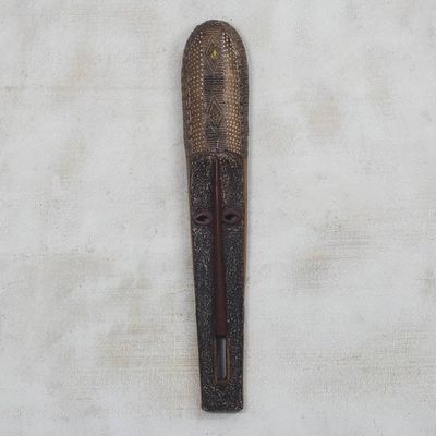 Alternate image for Long African Sese Wood and Aluminum Mask from Ghana Beautiful Nketiabah