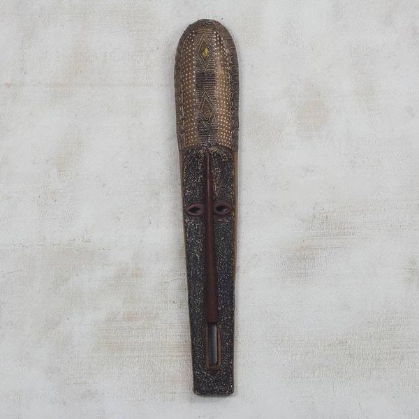 Alternate image for Long African Sese Wood and Aluminum Mask from Ghana Beautiful Nketiabah