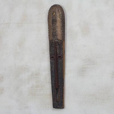 Alternate image for Long African Sese Wood and Aluminum Mask from Ghana Beautiful Nketiabah