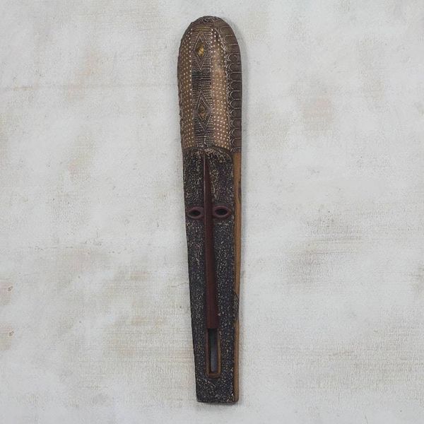 Alternate image for Long African Sese Wood and Aluminum Mask from Ghana Beautiful Nketiabah