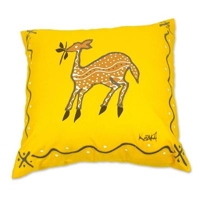 Alternate image for Artisan Crafted Antelope-Motif Cotton Cushion Covers Pair Prancing Deer