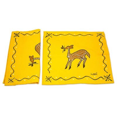 Alternate image for Artisan Crafted Antelope-Motif Cotton Cushion Covers Pair Prancing Deer