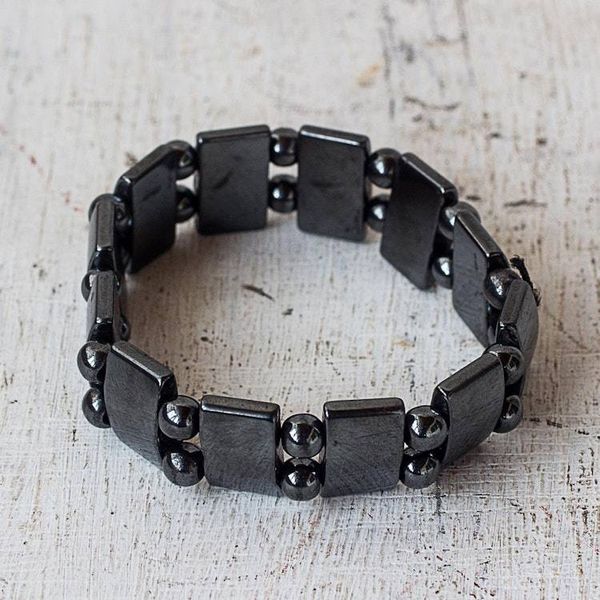 Alternate image for Rectangular and Round Hematite Bead Stretch Bracelet Shimmer and Sheen
