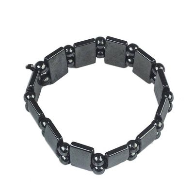 Alternate image for Rectangular and Round Hematite Bead Stretch Bracelet Shimmer and Sheen