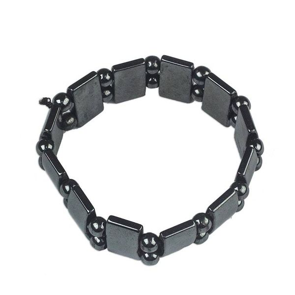 Alternate image for Rectangular and Round Hematite Bead Stretch Bracelet Shimmer and Sheen