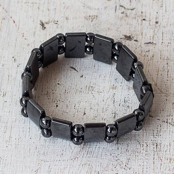 Alternate image for Rectangular and Round Hematite Bead Stretch Bracelet Shimmer and Sheen