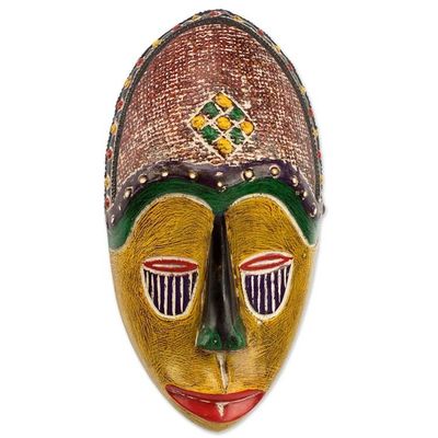 Alternate image for Artisan Crafted African Sese Wood Wall Mask from Ghana Unity Mask