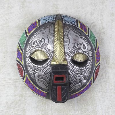 Alternate image for Ghanaian Aluminum and Recycled Glass Beaded Animal Wall Mask Kharyisile