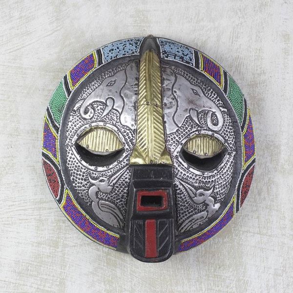 Alternate image for Ghanaian Aluminum and Recycled Glass Beaded Animal Wall Mask Kharyisile