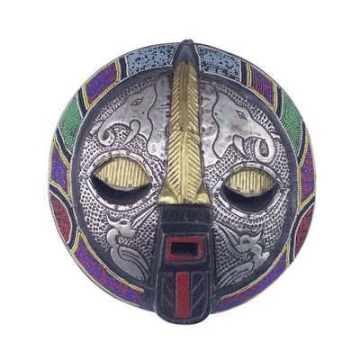 Alternate image for Ghanaian Aluminum and Recycled Glass Beaded Animal Wall Mask Kharyisile