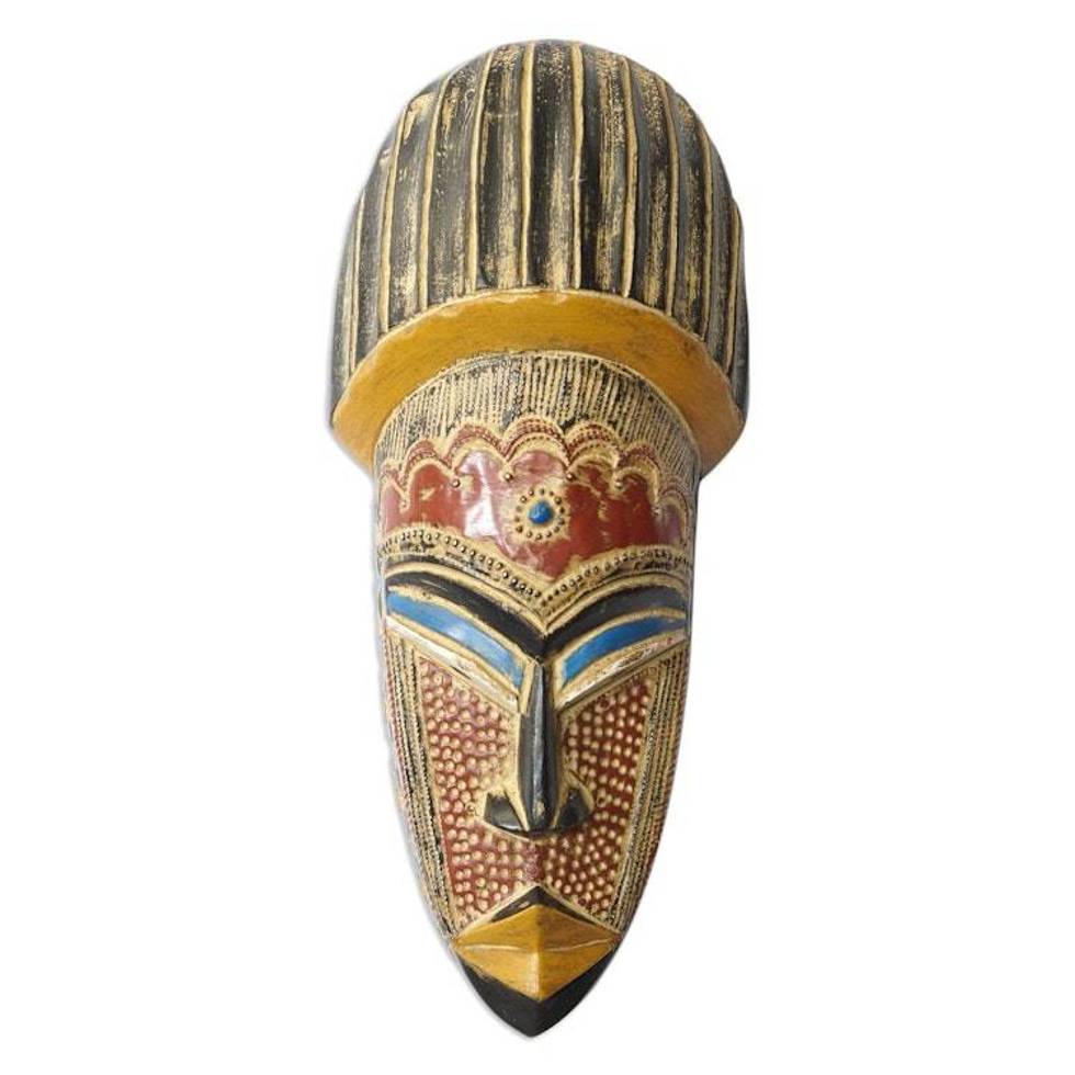 Hand Crafted West African Wood Wall Mask from Ghana 'May Kudi'