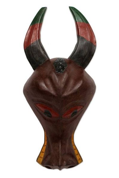 Alternate image for Hand Carved Wood Mask Strength of a Buffalo