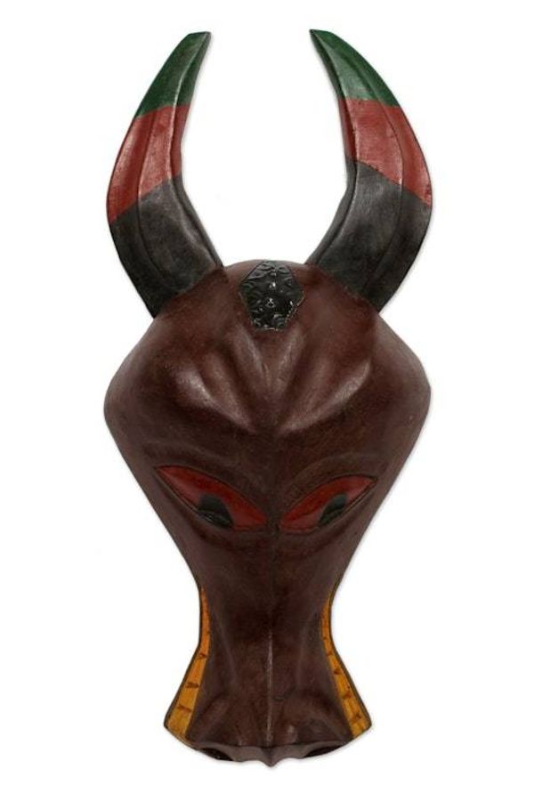 Alternate image for Hand Carved Wood Mask Strength of a Buffalo