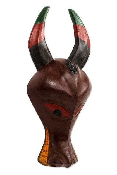 Alternate image for Hand Carved Wood Mask Strength of a Buffalo