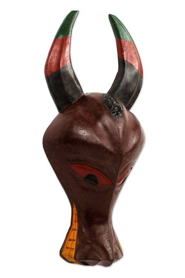 Alternate image for Hand Carved Wood Mask Strength of a Buffalo