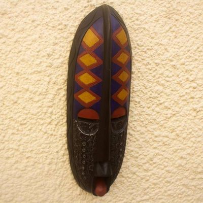 Alternate image for African Artisan Crafted Wall Mask with Embossed Aluminum Ebore Nesa