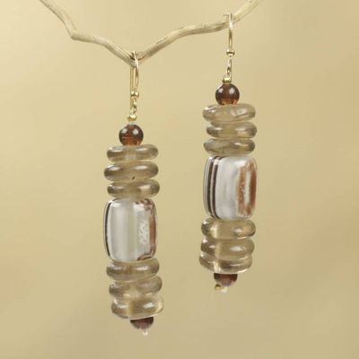 Alternate image for African Earrings Crafted by Hand with Recycled Beads Xose in Beige