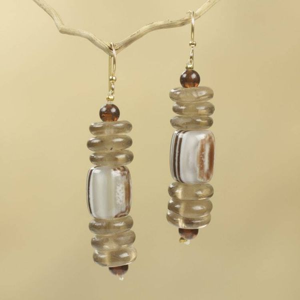 Alternate image for African Earrings Crafted by Hand with Recycled Beads Xose in Beige