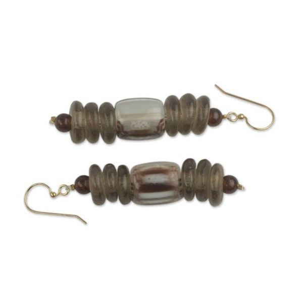 Alternate image for African Earrings Crafted by Hand with Recycled Beads Xose in Beige