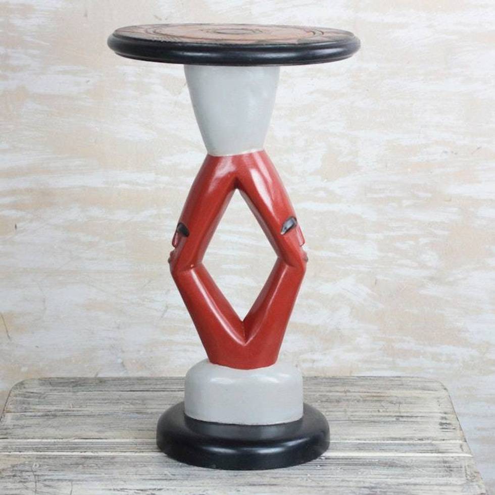 Hand-Carved Cedar Wood Accent Table from Ghana 'Red Faces'