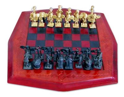 Alternate image for Leather and Brass Tribal Chess Set Handcrafted in Ghana Tribal Warfare