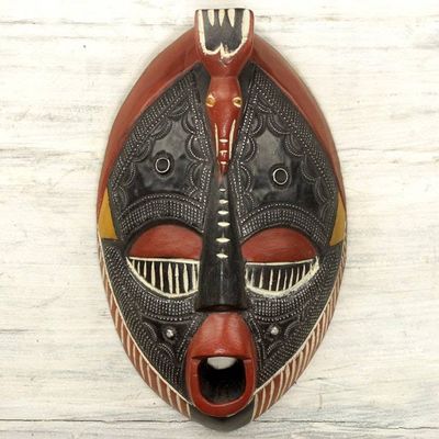 Alternate image for Aluminum and Sese Wood African Carved Mask of a Town Crier The Town Crier
